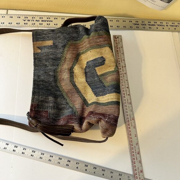 Vintage Western Cloth & Leather Aztec Print Womens Shoulder Bag Purse - Picture 3 of 10